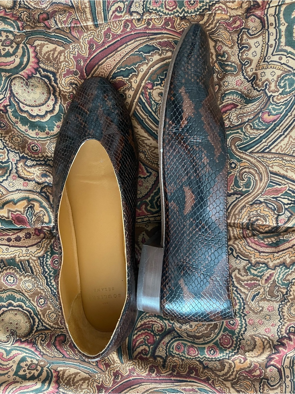 Sezane Matilda Women’s Low Ballerina Snake-Embossed Brown Leather Flats 7.5 / 37 - Picture 3 of 6